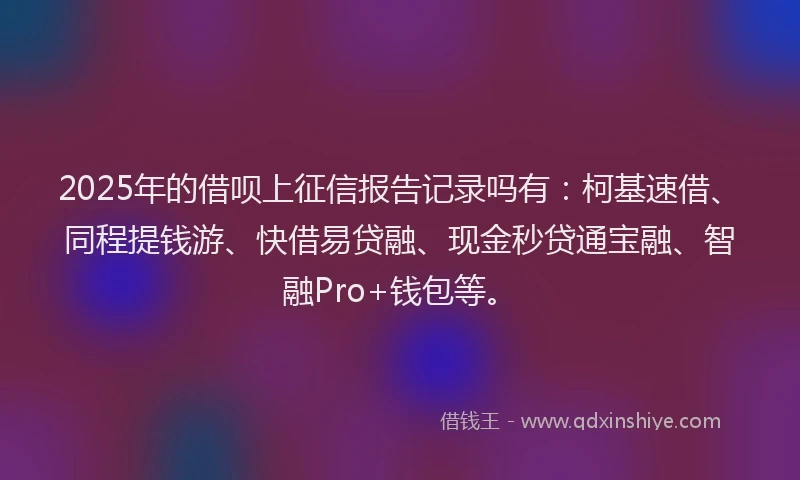 2025年的借呗上征信报告记录吗有：柯基速借、同程提钱游、快借易贷融、现金秒贷通宝融、智融Pro+钱包等。
