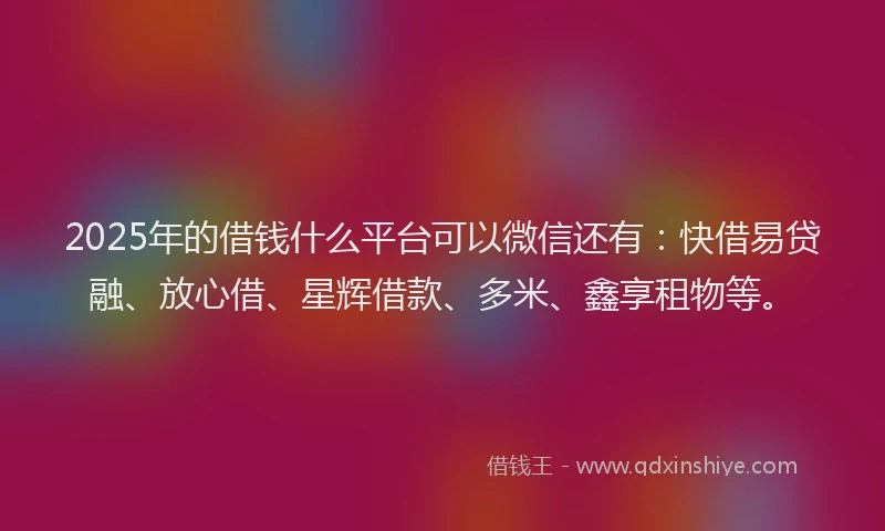 2025年的借钱什么平台可以微信还有：快借易贷融、放心借、星辉借款、多米、鑫享租物等。