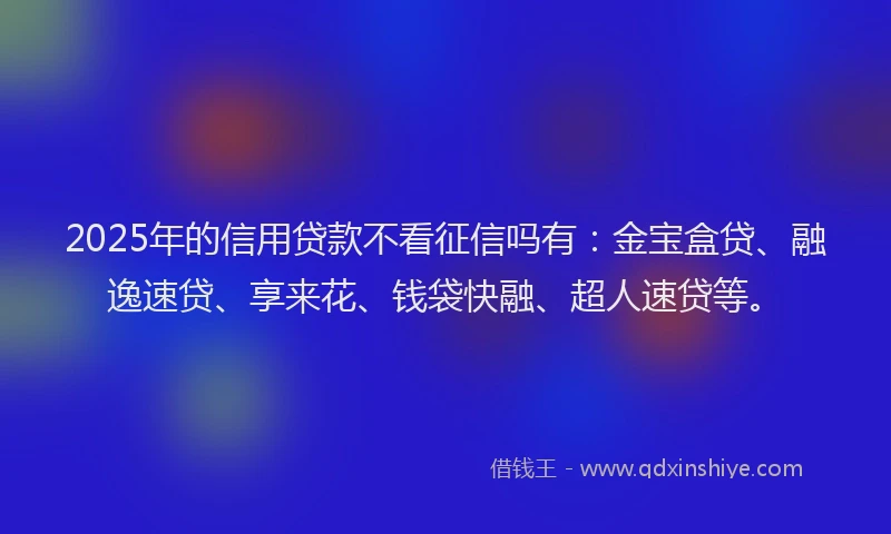 2025年的信用贷款不看征信吗有：金宝盒贷、融逸速贷、享来花、钱袋快融、超人速贷等。