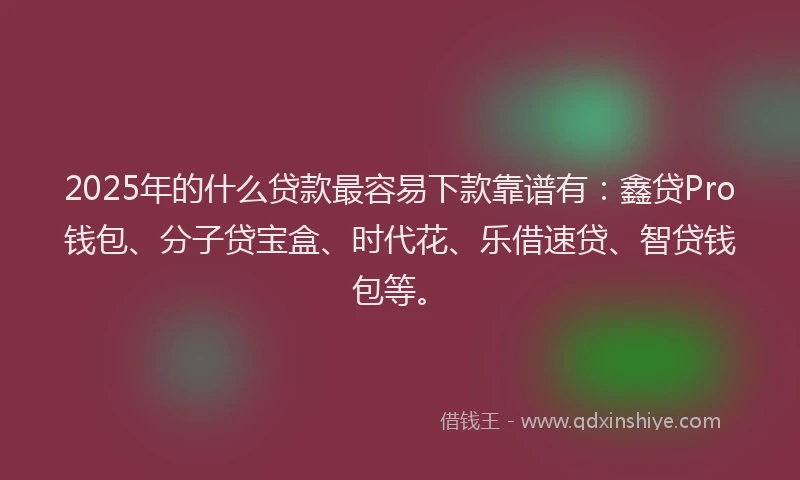 2025年的什么贷款最容易下款靠谱有：鑫贷Pro钱包、分子贷宝盒、时代花、乐借速贷、智贷钱包等。