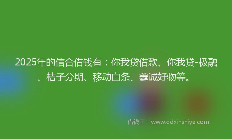 2025年的信合借钱有：你我贷借款、你我贷-极融、桔子分期、移动白条、鑫诚好物等。
