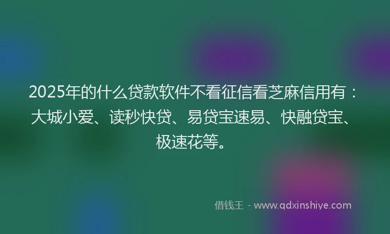 2025年的什么贷款软件不看征信看芝麻信用有：大城小爱、读秒快贷、易贷宝速易、快融贷宝、极速花等。