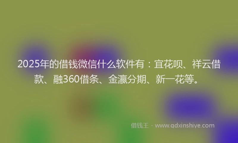2025年的借钱微信什么软件有：宜花呗、祥云借款、融360借条、金瀛分期、新一花等。