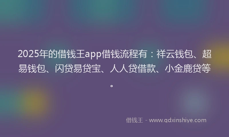 2025年的借钱王app借钱流程有：祥云钱包、超易钱包、闪贷易贷宝、人人贷借款、小金鹿贷等。