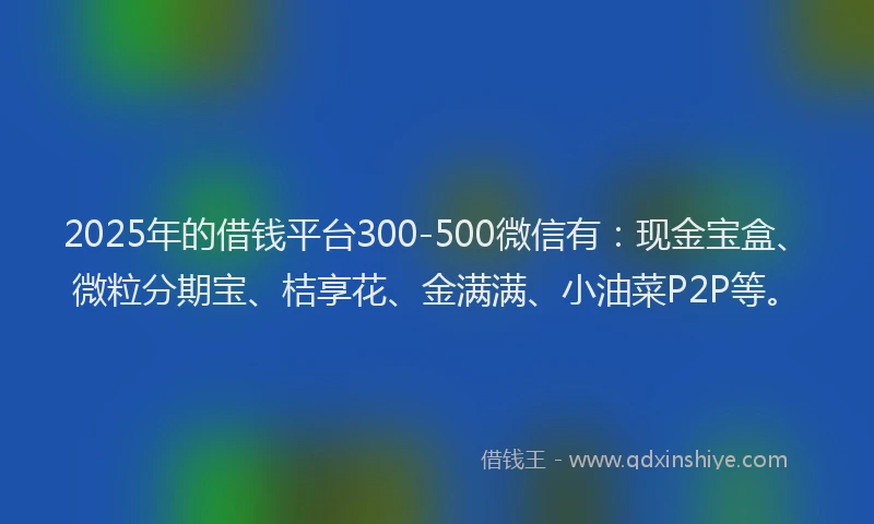 2025年的借钱平台300-500微信有：现金宝盒、微粒分期宝、桔享花、金满满、小油菜P2P等。
