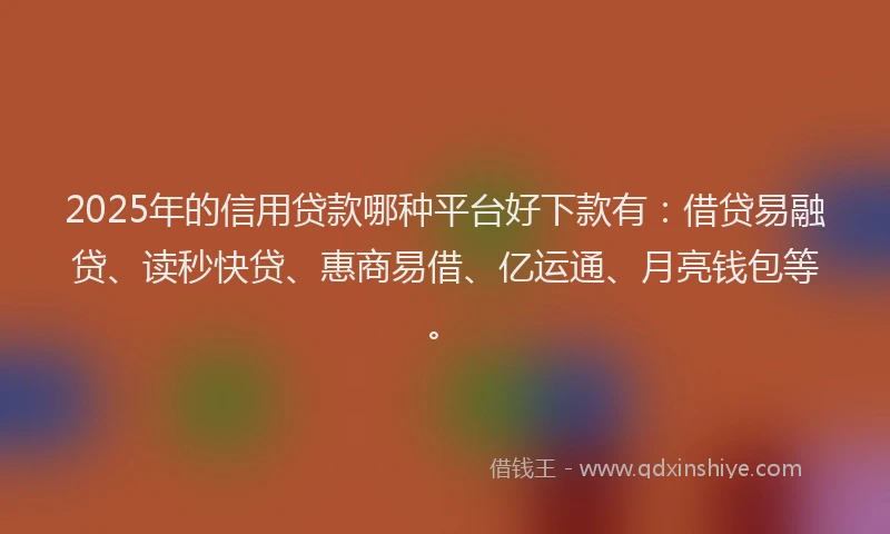 2025年的信用贷款哪种平台好下款有：借贷易融贷、读秒快贷、惠商易借、亿运通、月亮钱包等。