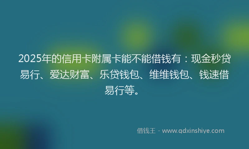 2025年的信用卡附属卡能不能借钱有：现金秒贷易行、爱达财富、乐贷钱包、维维钱包、钱速借易行等。
