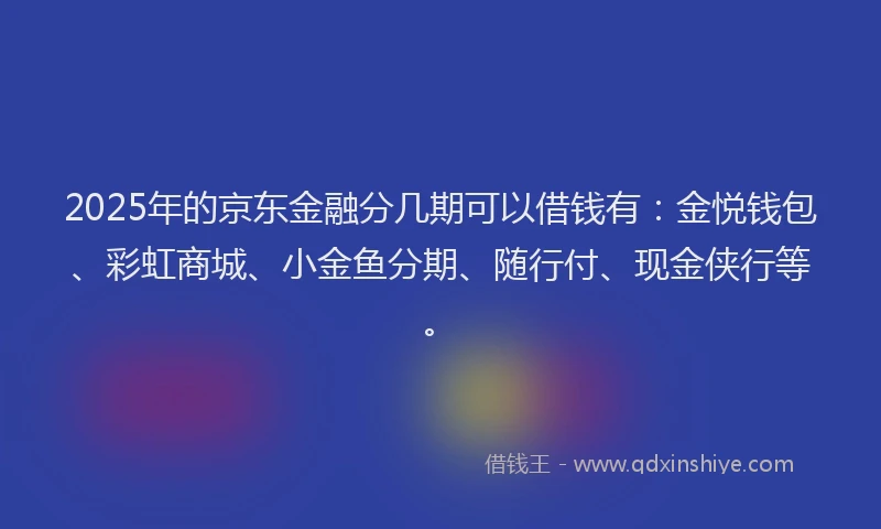 2025年的京东金融分几期可以借钱有：金悦钱包、彩虹商城、小金鱼分期、随行付、现金侠行等。