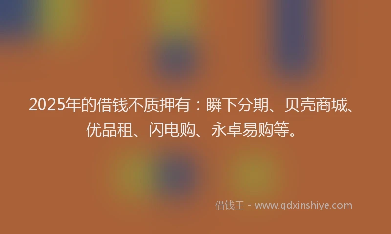 2025年的借钱不质押有：瞬下分期、贝壳商城、优品租、闪电购、永卓易购等。