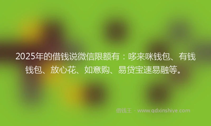 2025年的借钱说微信限额有：哆来咪钱包、有钱钱包、放心花、如意购、易贷宝速易融等。
