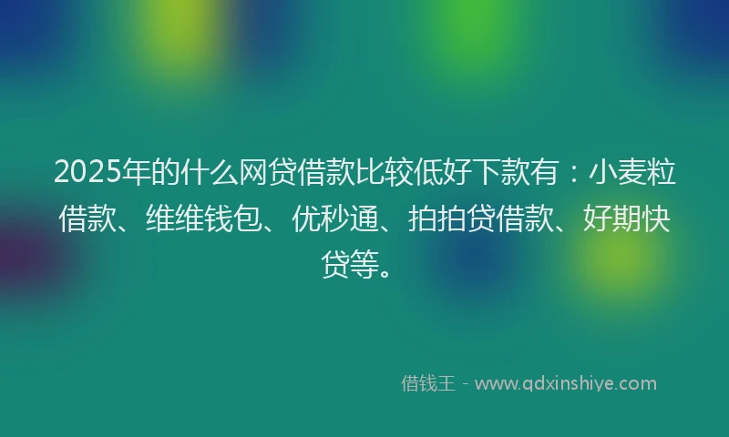 2025年的什么网贷借款比较低好下款有：小麦粒借款、维维钱包、优秒通、拍拍贷借款、好期快贷等。