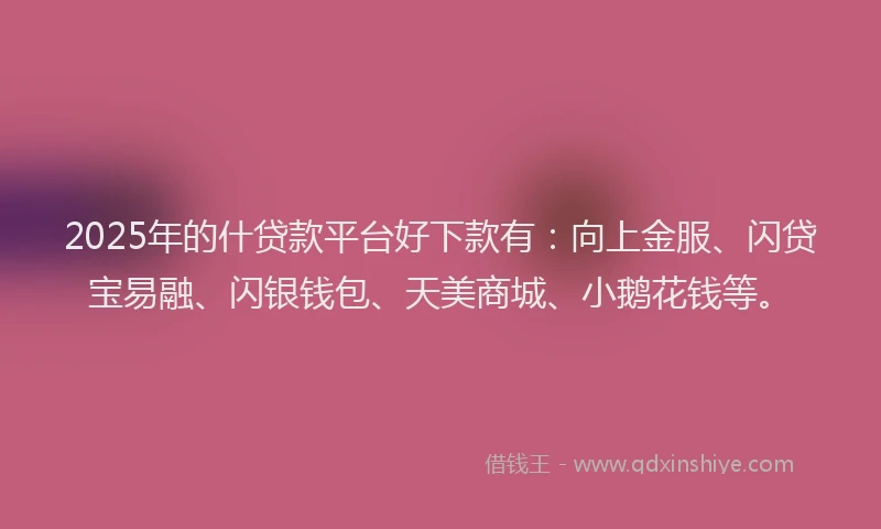 2025年的什贷款平台好下款有：向上金服、闪贷宝易融、闪银钱包、天美商城、小鹅花钱等。