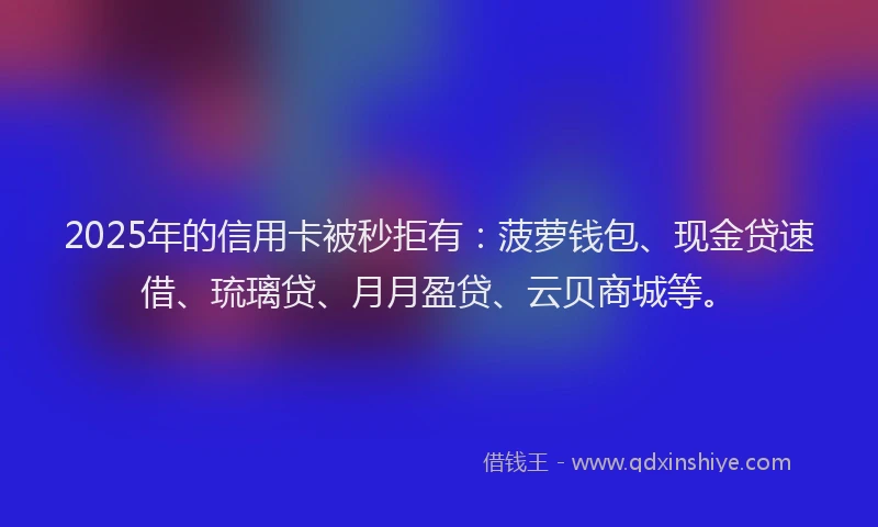 2025年的信用卡被秒拒有：菠萝钱包、现金贷速借、琉璃贷、月月盈贷、云贝商城等。