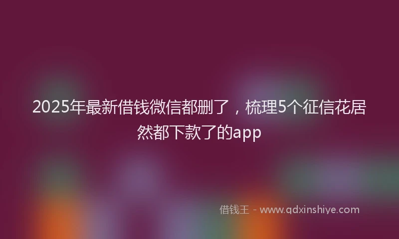 2025年最新借钱微信都删了，梳理5个征信花居然都下款了的app