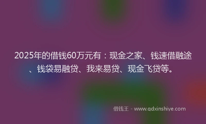 2025年的借钱60万元有：现金之家、钱速借融途、钱袋易融贷、我来易贷、现金飞贷等。