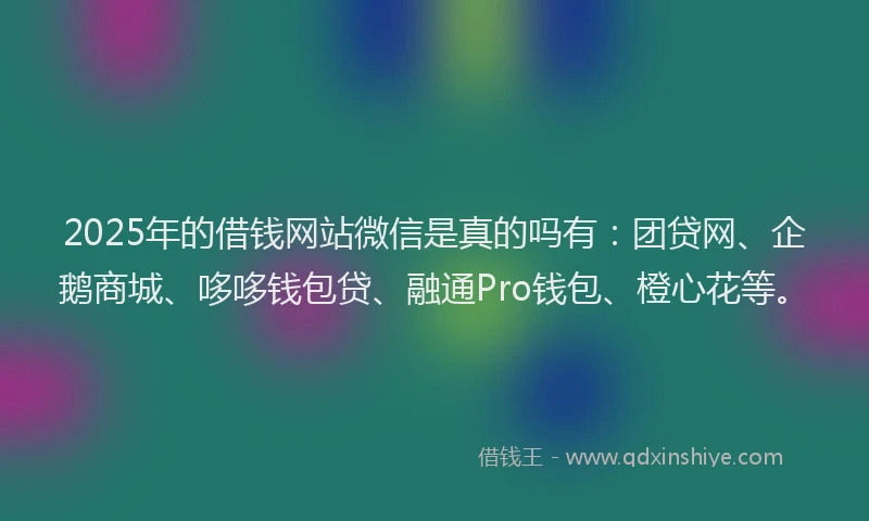 2025年的借钱网站微信是真的吗有：团贷网、企鹅商城、哆哆钱包贷、融通Pro钱包、橙心花等。
