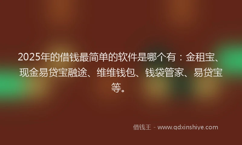 2025年的借钱最简单的软件是哪个有：金租宝、现金易贷宝融途、维维钱包、钱袋管家、易贷宝等。