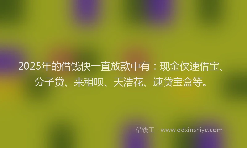2025年的借钱快一直放款中有：现金侠速借宝、分子贷、来租呗、天浩花、速贷宝盒等。
