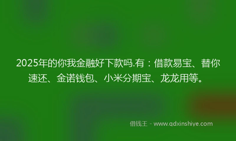 2025年的你我金融好下款吗.有：借款易宝、替你速还、金诺钱包、小米分期宝、龙龙用等。