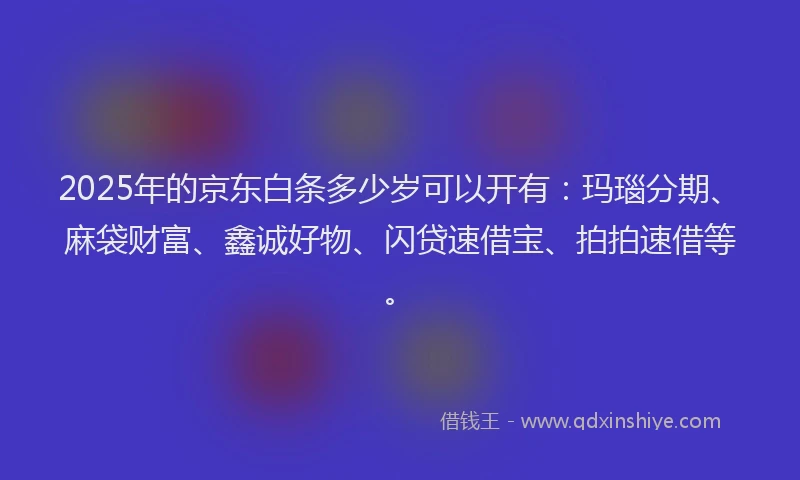2025年的京东白条多少岁可以开有：玛瑙分期、麻袋财富、鑫诚好物、闪贷速借宝、拍拍速借等。
