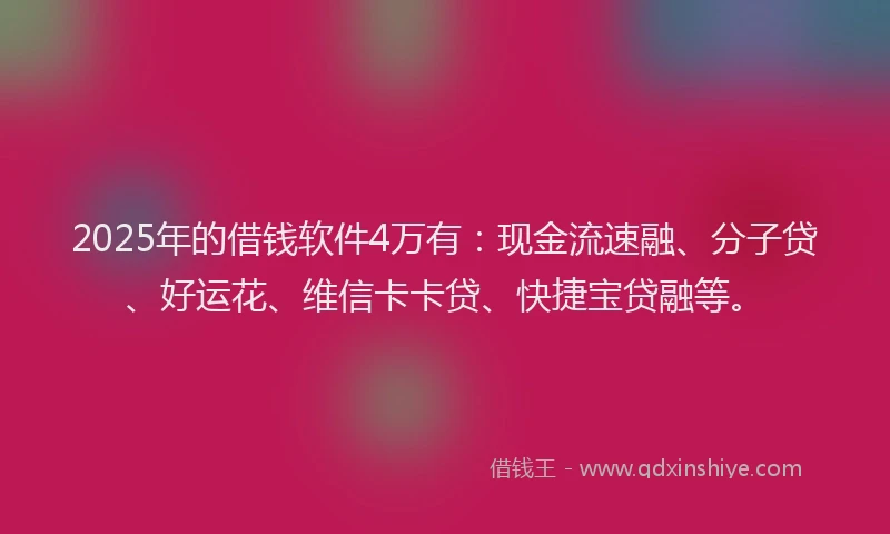 2025年的借钱软件4万有：现金流速融、分子贷、好运花、维信卡卡贷、快捷宝贷融等。