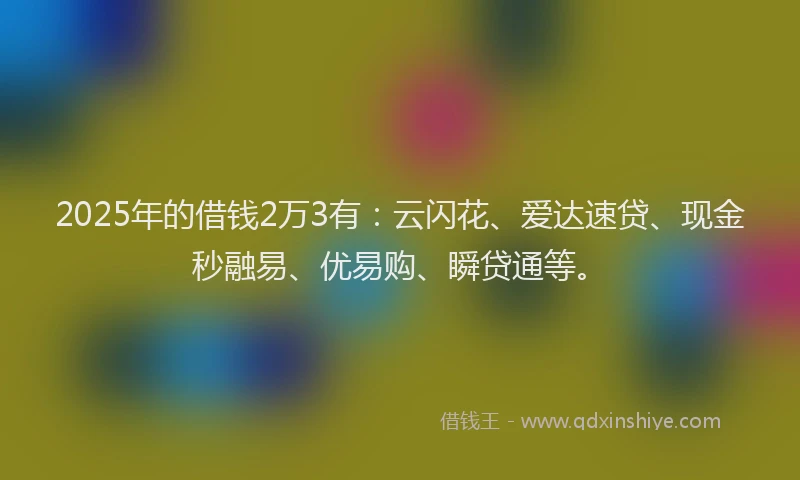 2025年的借钱2万3有：云闪花、爱达速贷、现金秒融易、优易购、瞬贷通等。