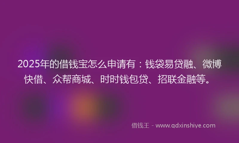 2025年的借钱宝怎么申请有：钱袋易贷融、微博快借、众帮商城、时时钱包贷、招联金融等。