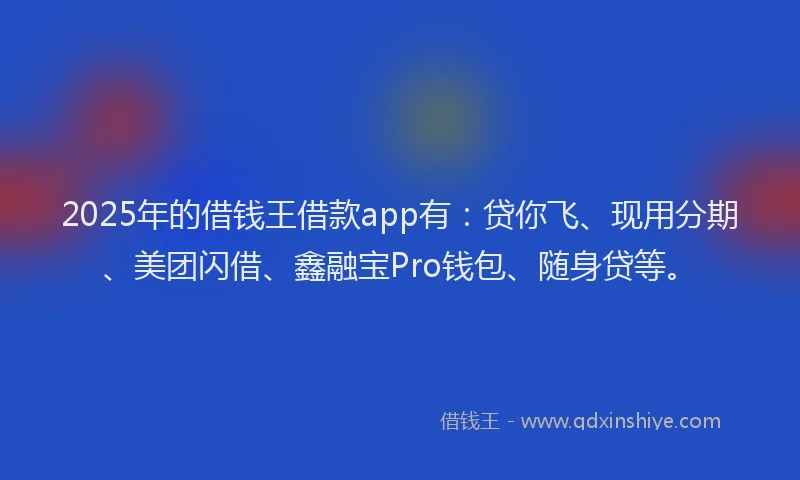 2025年的借钱王借款app有：贷你飞、现用分期、美团闪借、鑫融宝Pro钱包、随身贷等。