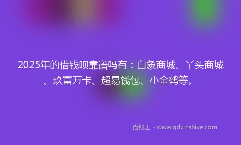 2025年的借钱呗靠谱吗有：白象商城、丫头商城、玖富万卡、超易钱包、小金鹤等。
