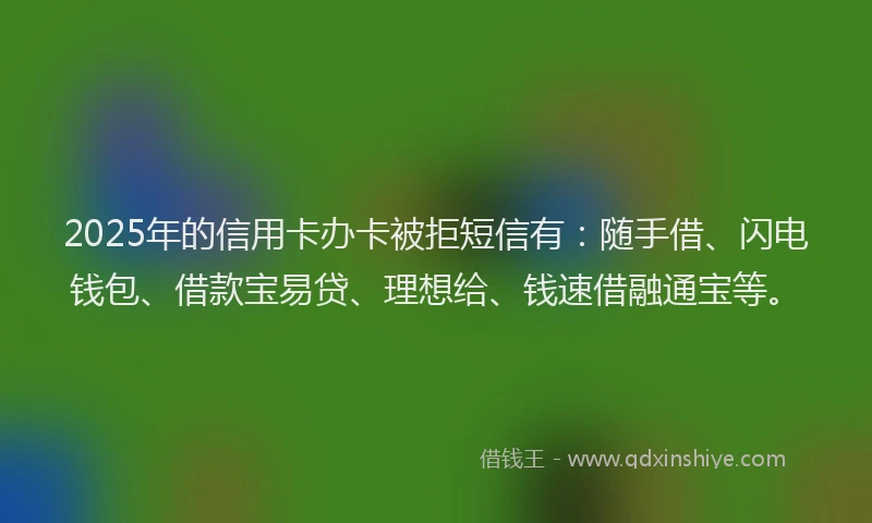 2025年的信用卡办卡被拒短信有：随手借、闪电钱包、借款宝易贷、理想给、钱速借融通宝等。
