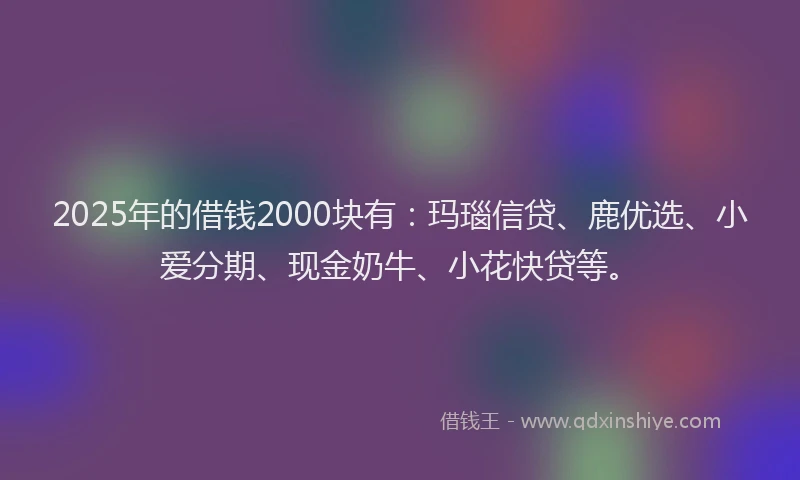 2025年的借钱2000块有：玛瑙信贷、鹿优选、小爱分期、现金奶牛、小花快贷等。