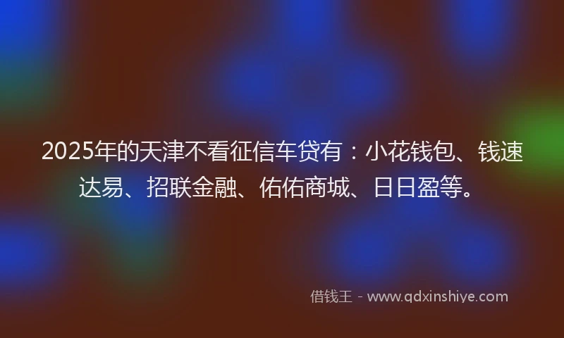 2025年的天津不看征信车贷有：小花钱包、钱速达易、招联金融、佑佑商城、日日盈等。