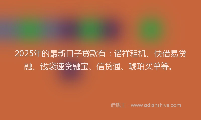 2025年的最新口子贷款有：诺祥租机、快借易贷融、钱袋速贷融宝、信贷通、琥珀买单等。