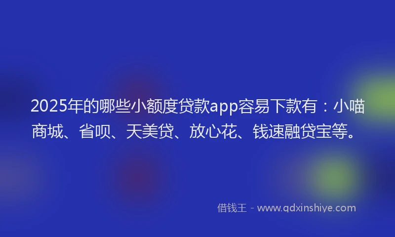 2025年的哪些小额度贷款app容易下款有：小喵商城、省呗、天美贷、放心花、钱速融贷宝等。
