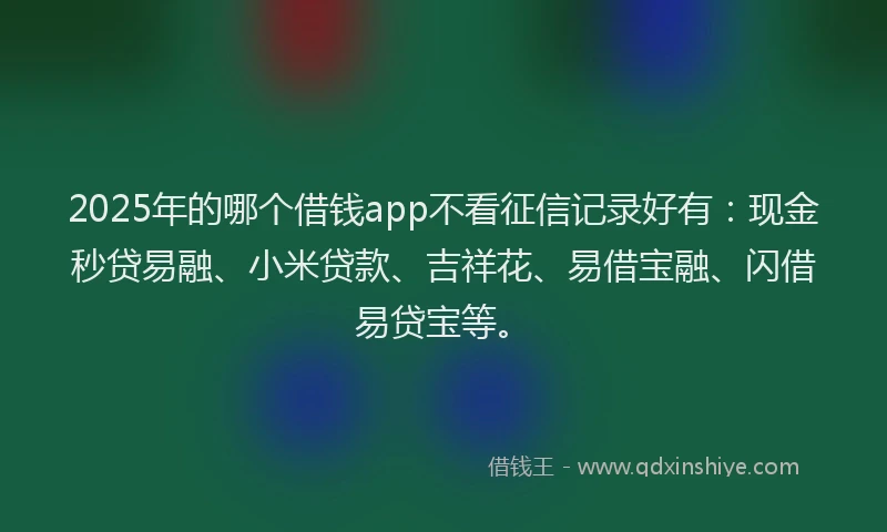 2025年的哪个借钱app不看征信记录好有：现金秒贷易融、小米贷款、吉祥花、易借宝融、闪借易贷宝等。