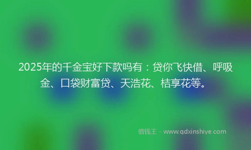 2025年的千金宝好下款吗有：贷你飞快借、呼吸金、口袋财富贷、天浩花、桔享花等。