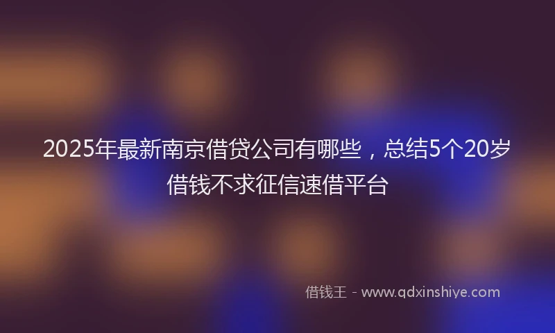 2025年最新南京借贷公司有哪些，总结5个20岁借钱不求征信速借平台
