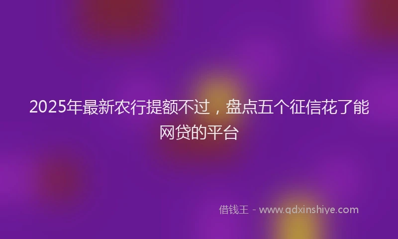 2025年最新农行提额不过，盘点五个征信花了能网贷的平台