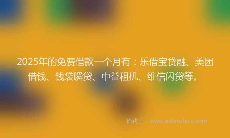 2025年的免费借款一个月有：乐借宝贷融、美团借钱、钱袋瞬贷、中益租机、维信闪贷等。