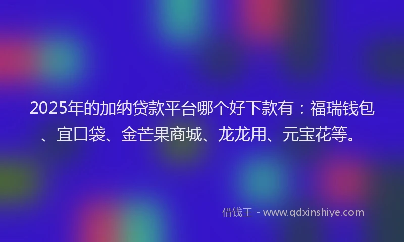 2025年的加纳贷款平台哪个好下款有：福瑞钱包、宜口袋、金芒果商城、龙龙用、元宝花等。