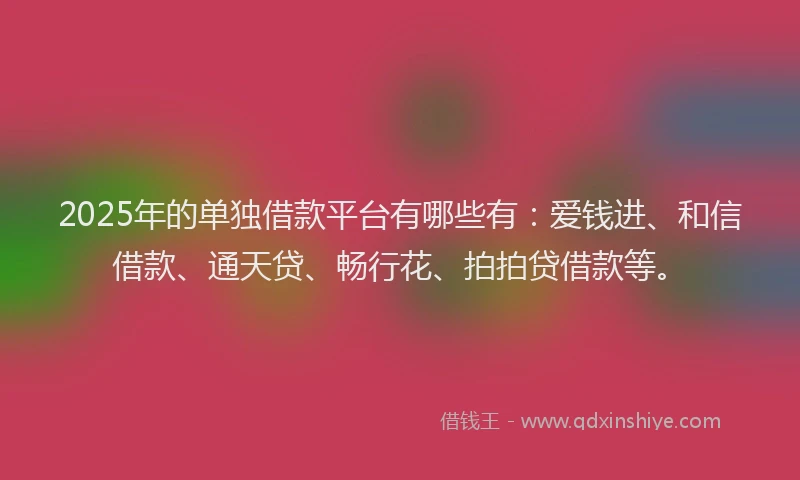 2025年的单独借款平台有哪些有：爱钱进、和信借款、通天贷、畅行花、拍拍贷借款等。