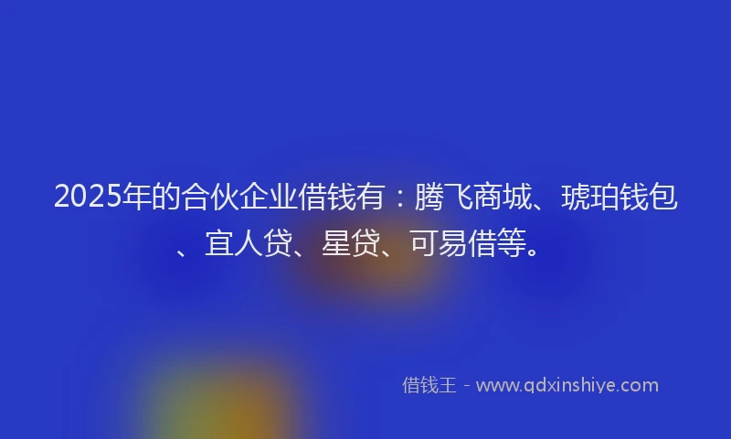 2025年的合伙企业借钱有：腾飞商城、琥珀钱包、宜人贷、星贷、可易借等。