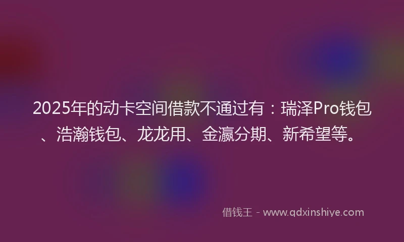 2025年的动卡空间借款不通过有：瑞泽Pro钱包、浩瀚钱包、龙龙用、金瀛分期、新希望等。