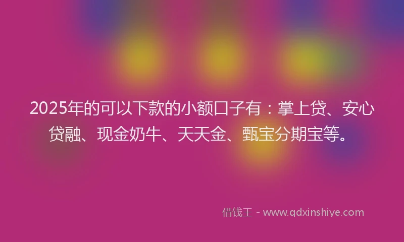 2025年的可以下款的小额口子有：掌上贷、安心贷融、现金奶牛、天天金、甄宝分期宝等。