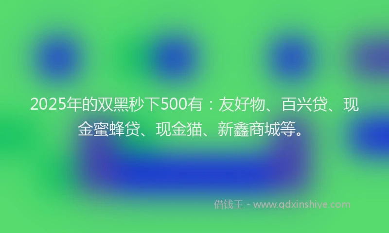 2025年的双黑秒下500有：友好物、百兴贷、现金蜜蜂贷、现金猫、新鑫商城等。