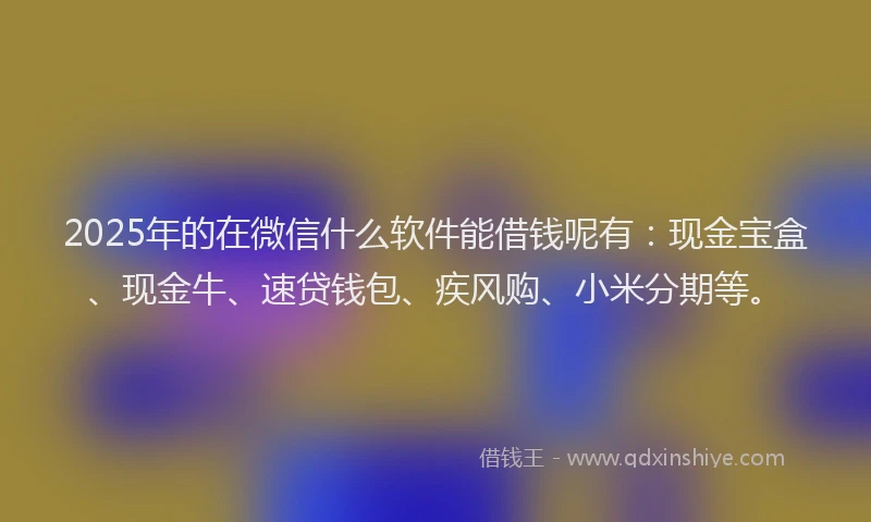 2025年的在微信什么软件能借钱呢有：现金宝盒、现金牛、速贷钱包、疾风购、小米分期等。