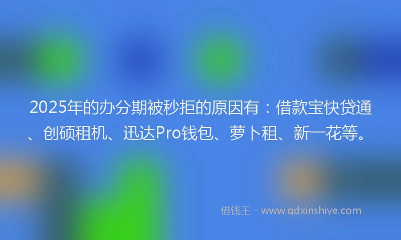 2025年的办分期被秒拒的原因有：借款宝快贷通、创硕租机、迅达Pro钱包、萝卜租、新一花等。
