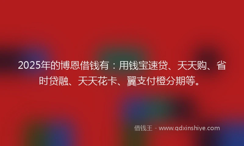 2025年的博恩借钱有：用钱宝速贷、天天购、省时贷融、天天花卡、翼支付橙分期等。