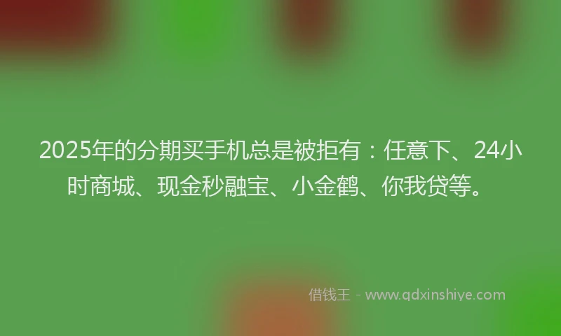 2025年的分期买手机总是被拒有：任意下、24小时商城、现金秒融宝、小金鹤、你我贷等。
