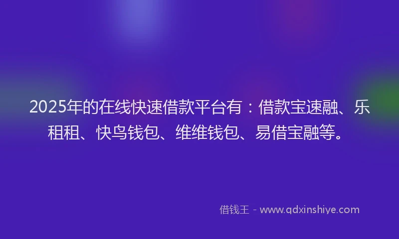 2025年的在线快速借款平台有：借款宝速融、乐租租、快鸟钱包、维维钱包、易借宝融等。